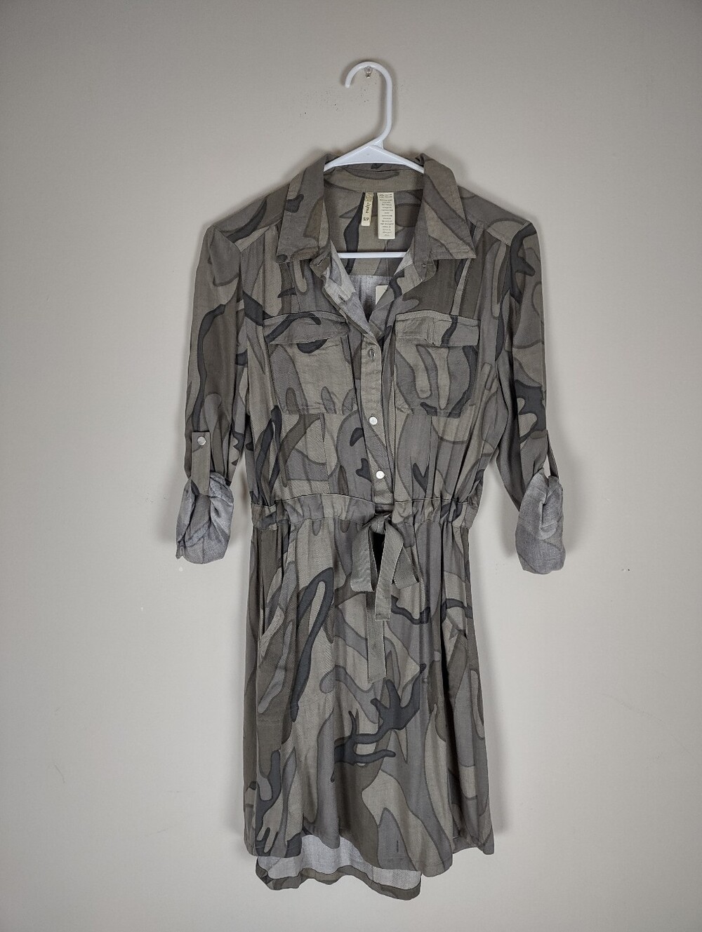 Japna Olive and Gray Camouflage Shirt Dress